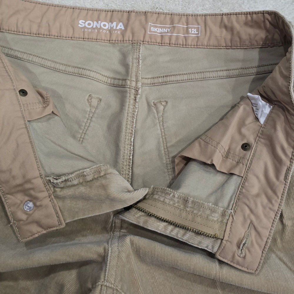 SONOMA Women Size 12 LONG Skinny‎ Stretch Corduroy Pants Tan - Picture 3 of 9